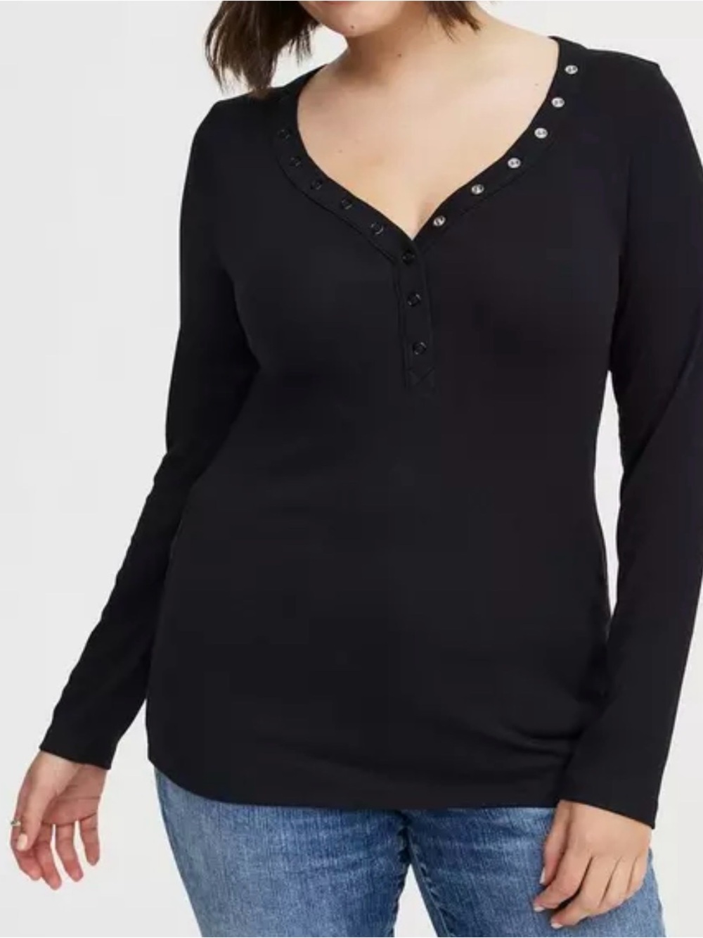 Torrid Top Black Long Sleeve Henley, Snap, Ribbed Long Sleeve size 3X